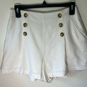 White Linen Size M Shorts Sailor Front Style Elastic Waist and Pockets